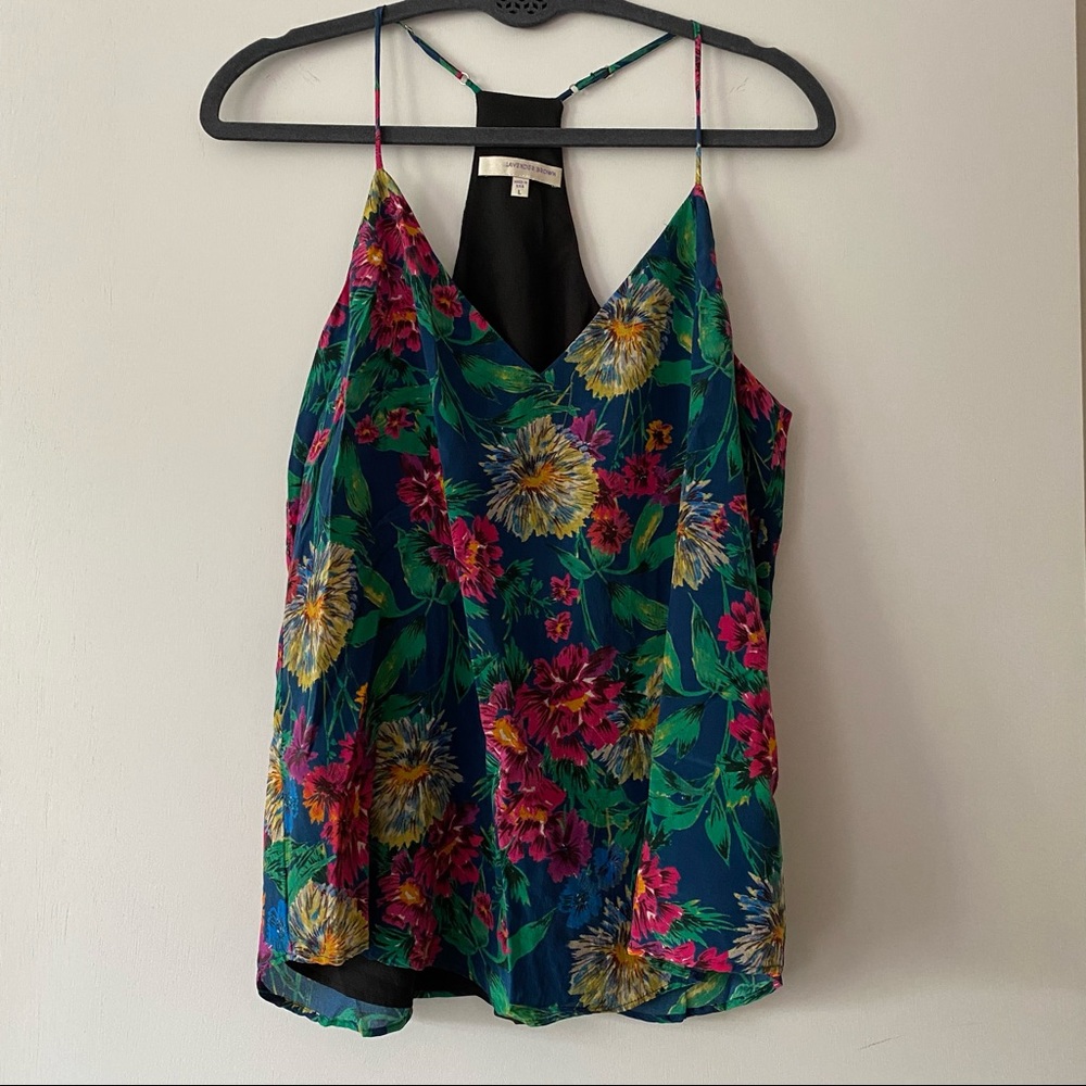 Lavender Brown Silk Floral Racerback Tank